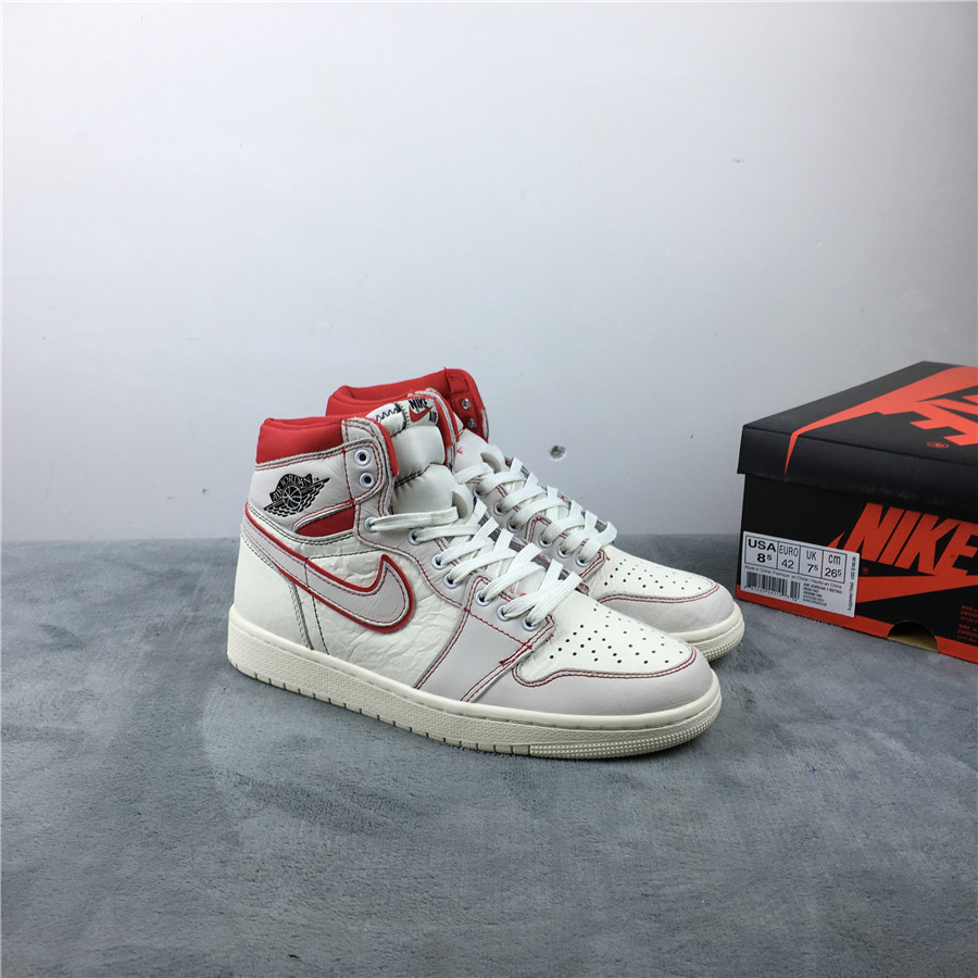 Air Jordan 1 Retro High OG SailRed White Grey Red Shoes - Click Image to Close